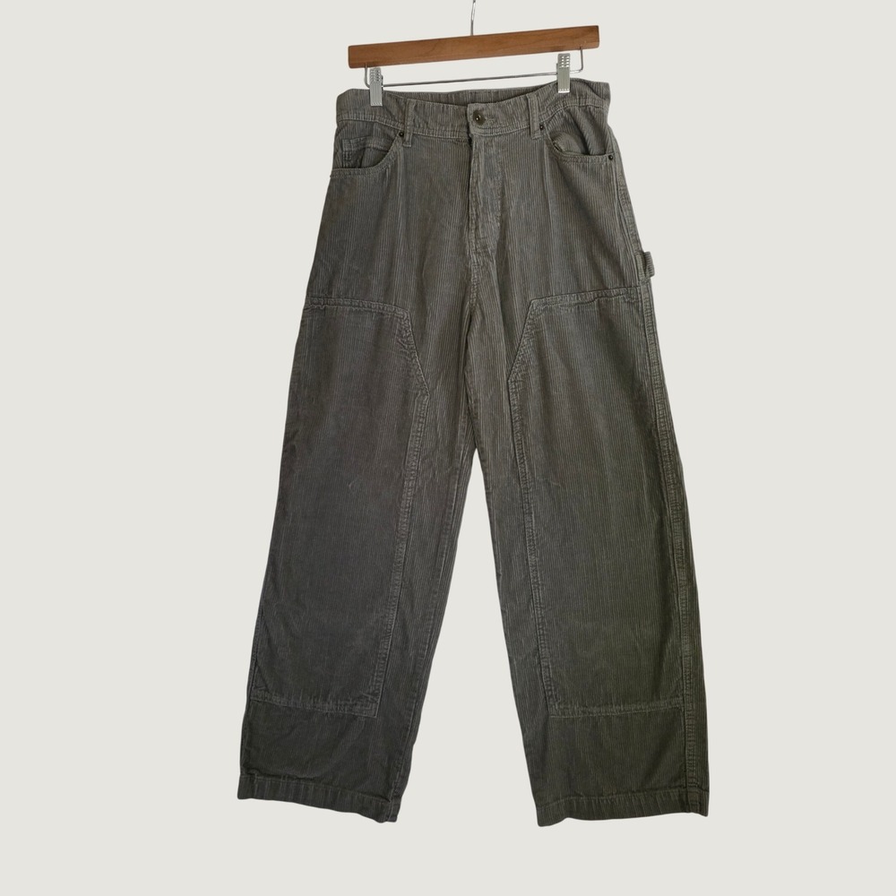 No Boundaries Women's Corduroy Double Knee Utility Pants Olive 30x31 Wide Leg